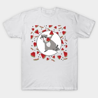 Cute Raccoon with Watermelon Pieces T-Shirt